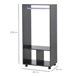 HOMCOM Mobiler Kleiderschrank Garderobe Schrank Mit Regal 4 Schwenkräder Für Wohnzimmer Schlafzimmer, Aluminiumlegierungen, 60 X 40 X 128 Cm, Schwarz -Homcom 000e17907f088a8c2bd1386eb54ffeab
