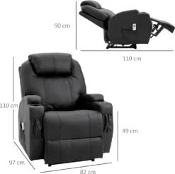 HOMCOM Massagesessel Relaxsessel Fernsehsessel Massagefunktion Liegefunktion Kunstleder Holz Metall Schaumstoff Schwarz 82 X 97 X 110 Cm -Homcom 004a236e58391aa6ee1510f1e9d4c5d8