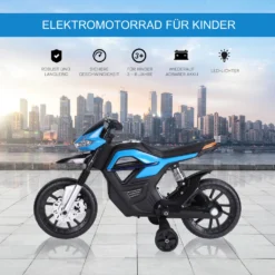 HOMCOM Kindermotorrad Kinder-Elektromotorrad Elektro-Motorrad Für Kinder 3-6 Jahren Licht Musik MP3 Elektrofahrzeug Mit Stützrädern Maximal 3 Km/h Metall + Kunststoff Blau 105 X 52,3 X 62,3 Cm -Homcom 004e1dcda2d79178db0af02795df5234
