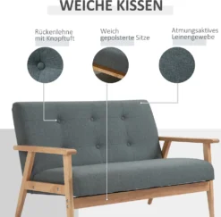 HOMCOM Doppelsofa Polsterung Loveseat Kompaktes Design Zweisitzer Stoffsofa 2 Sitzer Sofa Leinen Gummiholz Grau 115 X 66,5 X 73 Cm -Homcom 0083d364ef22184d28d9a3d193d9878c