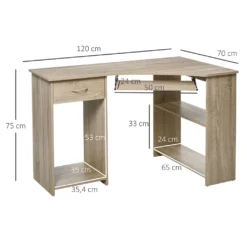 HOMCOM Eckschreibtisch Mit 2 Ablageflächen L-förmiger Schreibtisch Computertisch Mit Tastaturablage Schublade CPU-Ständer E1-Spanplatte Naturholz 120 X 70 X 75 Cm -Homcom 00b60adb73eeb6d62343ce4d9d5b9af3