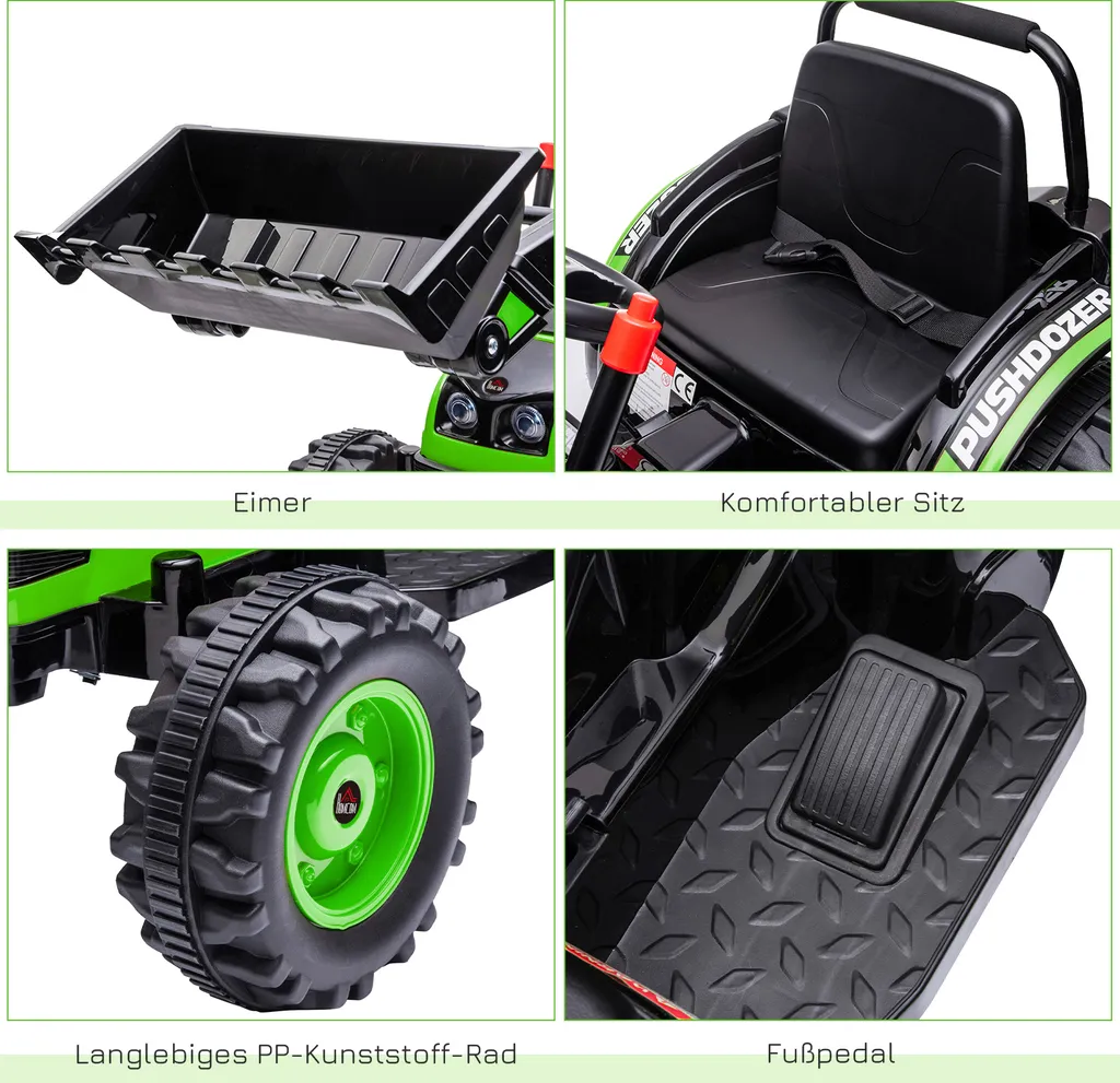 HOMCOM Kinder Elektrobagger Sitzbagger Für Kinder Aufsitzbagger Geländewagen Traktor Elektrisch Zum Fahren Mit Musik Schaufel Armen 3–5 Jahre PP-Kunststoff Stahl Grün 132 X 62 X 65 Cm 3 HOMCOM Kinder Elektrobagger Sitzbagger Für Kinder Aufsitzbagger Geländewagen Traktor Elektrisch Zum Fahren Mit Musik Schaufel Armen 3–5 Jahre PP-Kunststoff Stahl Grün 132 X 62 X 65 Cm – Bild 2