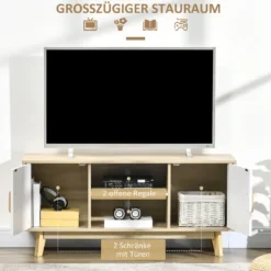 HOMCOM TV-Lowboard Fernsehschrank TV Schrank Fernsehtisch Sideboard Mit 2 Schränke Und Offenen Regale Skandi-Design Bis Zu 55 Zoll Natur+Weiß 120 X 40 X 55 Cm -Homcom 00c225e52f48cec3d9b91c110cc814f5