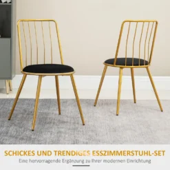HOMCOM 2er Set Esszimmerstuhl Küchenstühle Polsterstühle Mit Metallrahmen Sitzbezug Aus Samt Vintage Stil Für Lounge Esszimmer Wohnzimmer Küche Schwarz+Gold 45 X 50 X 80 Cm -Homcom 00fe8c525def8f59e6c9330159db2508
