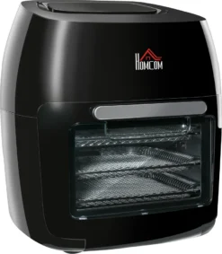 HOMCOM Heißluftfritteuse 11 L 1800W Mit 8 Menüs Zubehör Backofen Dehydrator Barbecue Für Gesundes ölfreies Fettarmes Kochen Stahl Schwarz 32 X 35,6 X 37,9 Cm