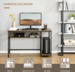 HOMCOM Computertisch Schreibtisch Bürotisch Home Office Arbeitstisch Mit Ablagen Industrieller Stil Rustikal-Braun Metall 120 X 60 X 75 Cm -Homcom 02ad2a2a09582965e409215b7bae383d