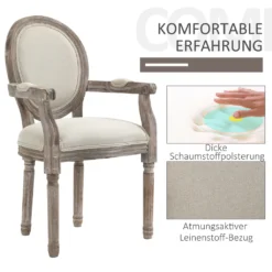 HOMCOM Esszimmerstuhl Retro-Design Küchenstuhl Mit Armlehnen Polsterstuhl Für Wohnzimmer Gummiholz Cremeweiß+ Helle Holzfarbe 56 X 55,5 X 96 Cm 14 HOMCOM Esszimmerstuhl Retro-Design Küchenstuhl Mit Armlehnen Polsterstuhl Für Wohnzimmer Gummiholz Cremeweiß+ Helle Holzfarbe 56 X 55,5 X 96 Cm -Homcom 02e0741f490e8cbcd0f5156d2507d400