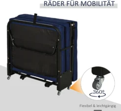 HOMCOM Gästebett Klappbar, 2-in-1 Klappbett Mit Rollen, Verstellbare Kopfteilhöhe, Stahl+Schaumstoff, Blau, 184 X 65 X 26 Cm -Homcom 02e19ed1e6bc2780f8a9e7b9d1b09a8e