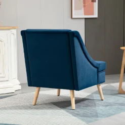 HOMCOM Esszimmerstuhl Loungesessel Mit Armlehne Akzentsessel Küchensessel Skandi-Design Bis 150 Kg Belastbar Für Wohnzimmer Schlafzimmer Bezug Aus Samt Blau 69 X 76 X 87,5 Cm -Homcom 03c3e7269a73d49e35cfd1166d4480c9