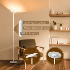 HOMCOM LED Stehleuchte, 25 W Dimmbare Stehlampe Mit 7 Funktion, Schwenkbare Standleuchte Mit Einseitigem Licht, Wi-Fi Kontrolle, Musik Für Wohnzimmer, Schlafzimmer -Homcom 040954a1cdd0ce4e3a12ea52f373eaac