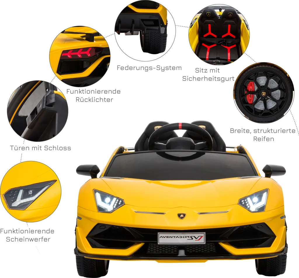 HOMCOM Kinderauto Kinderfahrzeug Für 3-8 Jahre Elektroauto Mit Fernsteuerung MP3/USB Licht Musik Kunststoff Metall Gelb 123 X 66,5 X 45,5 Cm 7 HOMCOM Kinderauto Kinderfahrzeug Für 3-8 Jahre Elektroauto Mit Fernsteuerung MP3/USB Licht Musik Kunststoff Metall Gelb 123 X 66,5 X 45,5 Cm – Bild 5