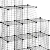 HOMCOM Regalsystem, Steckregal Aus Stahldraht, DIY Würfelregal, 9 Fächer, Drahtgitter, Schuhregal, Stufenregal Für Wohnzimmer, Kinderzimmer, Schlafzimmer, Schwarz, 35 X 35 X 35 Cm Je Würfel
