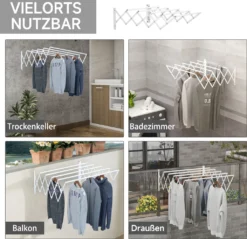 HOMCOM Wandtrockner Wäscheständer Für Wandmontage Ausziehbar Standtrockner Platzsparender Wäschetrockner Gesamttrockenlänge 57,5cm Für Drinnen Und Draußen Metall Weiß 63,5 X 60 X 20 Cm -Homcom 04d09969868cc48b00b13c8fd691e16b