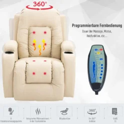 HOMCOM Massagesessel Fernsehsessel Relaxsessel TV Sessel Wärmefunktion Mit Fernbedienung Liegefunktion Und Getränkehaltern (creme) -Homcom 0518f45ba0dd060623300d75da4a62fc