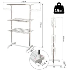 HOMCOM Mobiler Wäscheständer Wäschetrockner Kleiderständer 3 Ebenen Klappbar Rolle 80-142 X 55 X 152 Cm -Homcom 0533c9c1fd882cd83d74486177304acc
