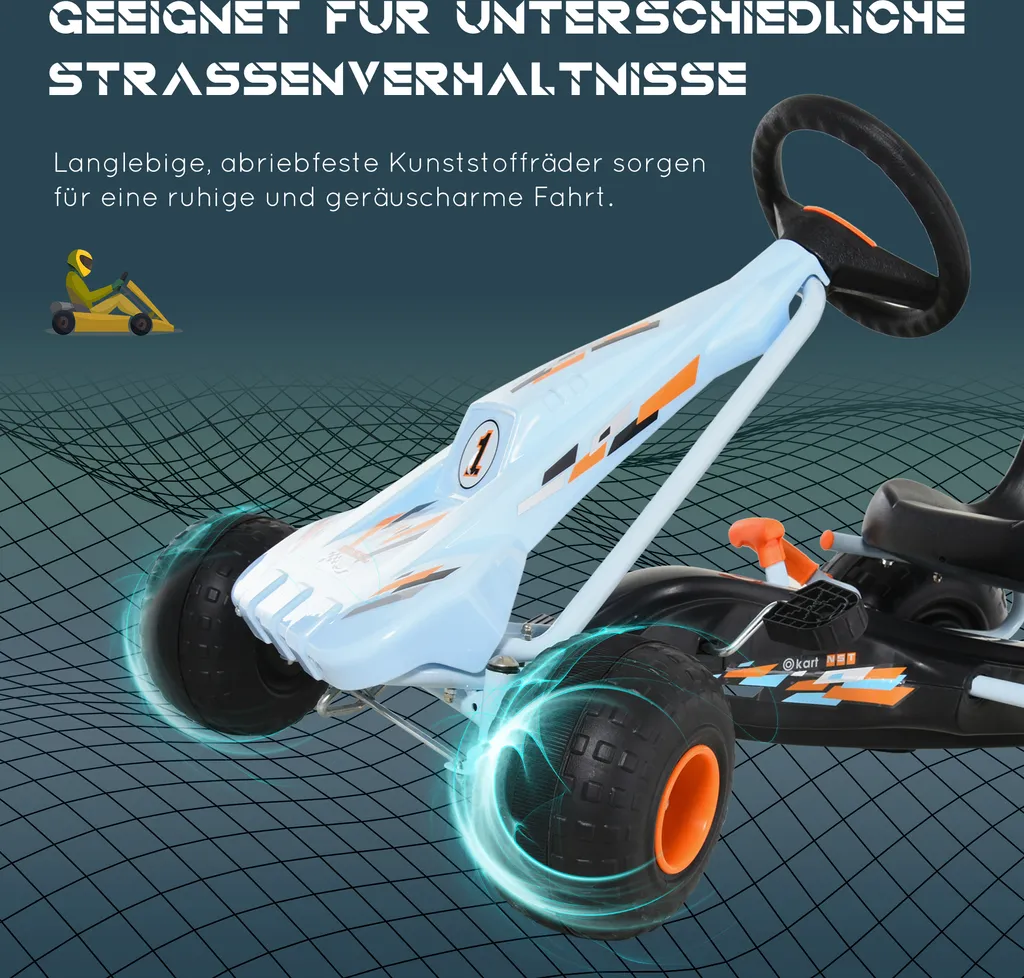 HOMCOM Go Kart Kinderfahrzeug Tretauto Mit Pedal Bremsen Gokart Mit Verstellbarem Sitz Kinderspielzeug Ab 3 Jahre Stahl Hellblau 97 X 66 X 59 Cm 8 HOMCOM Go Kart Kinderfahrzeug Tretauto Mit Pedal Bremsen Gokart Mit Verstellbarem Sitz Kinderspielzeug Ab 3 Jahre Stahl Hellblau 97 X 66 X 59 Cm – Bild 6