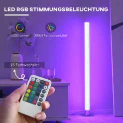 HOMCOM LED Stehlampe, 4 Modi Dimmbare Stehleuchte, 12 W Wohnzimmerlampe, RGB Standleuchte Mit 16 Farbwechsel, Fernbedienung Für Schlafzimmer, Spielraum Ø15 X 104 Cm -Homcom 058c124d05098d91a8a0c3ebfa074d2e