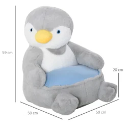 HOMCOM Plüsch-Kindersessel Plüschtier Kinderstuhl Sofa Pinguin Für Spielzimmer Kinderzimmer Für 18-36 Monaten Hellgrau+Blau 59 X 50 X 59 Cm -Homcom 0640831b8867bc1c0439fefca07dcb7e