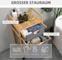 HOMCOM Wäschekorb Wäschebox Mit 2 Stoffbeutel Wäschesack Wäschesammler Mit Rollen Aufbewahrungskorb Bambus Naturholz+Grau 42 X 35 X 84,5 Cm -Homcom 0742ce21993aa7313897a112614f11a2