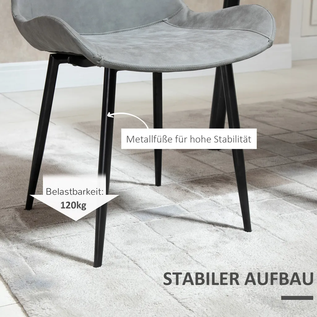 HOMCOM Essstuhl Moderner Wohnzimmerstuhl Mit Rückenlehne Esszimmerstühle Metallbeine Küchenstuhl Für Wohnzimmer Esszimmer Kunstleder Schaumstoff Metall Grau 51,5 X 59 X 82 Cm 4 HOMCOM Essstuhl Moderner Wohnzimmerstuhl Mit Rückenlehne Esszimmerstühle Metallbeine Küchenstuhl Für Wohnzimmer Esszimmer Kunstleder Schaumstoff Metall Grau 51,5 X 59 X 82 Cm – Bild 2