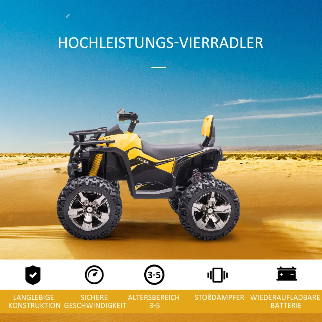 HOMCOM Elektro-Quad Kinder Elektro ATV Kinderwagen LED Frontlicht Mit MP3 USB 2 X 550 Motoren Kinderfahrzeug Kindermotorrad Elektro-Quad Für 37-60 Monate Alt Kinder Metall Gelb 100 X 65 X 73 Cm 7 HOMCOM Elektro-Quad Kinder Elektro ATV Kinderwagen LED Frontlicht Mit MP3 USB 2 X 550 Motoren Kinderfahrzeug Kindermotorrad Elektro-Quad Für 37-60 Monate Alt Kinder Metall Gelb 100 X 65 X 73 Cm – Bild 5