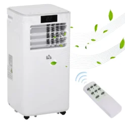 HOMCOM Mobile Klimaanlage 4-in-1 Klimagerät 24h Timer Mit Fernbedienung Nutzungsraum13-18㎡ 900W ABS Weiß+Grau 38 X 35 X 70,5 Cm