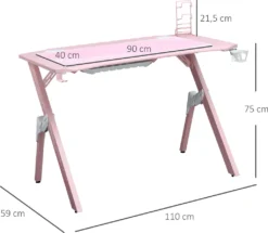 HOMCOM Gaming Tisch Schreibtisch Computertisch Arbeitstisch Möbel Für Büro Wohnzimmer Arbeitszimmer, Modernes Design, MDF Metall 110 X 59 X 75 Cm Rosa+Weiß -Homcom 09010855792e5e90ba613e6bf5f03a16