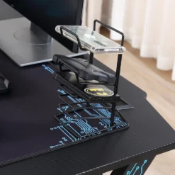 HOMCOM Gaming Tisch Schreibtisch Mit Kopfhörerhaken Getränkehalterung R-förmiger Computertisch MDF Metall Schwarz+Blau 110 X 59 X 75 Cm -Homcom 09927b7c37a2d0c6d118bcedc0d70f41