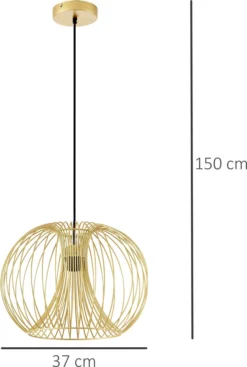 HOMCOM Hängeleuchte, Golde Moderne Deckenlampe, Deckenstrahler, E27, 40W, Küche, Bar, Wohnzimmer, Schlafzimmer, Stahl, Ø37 X 150H Cm (ohne Birne) -Homcom 0a673463b56ff4df30390fd89c2cb1f3