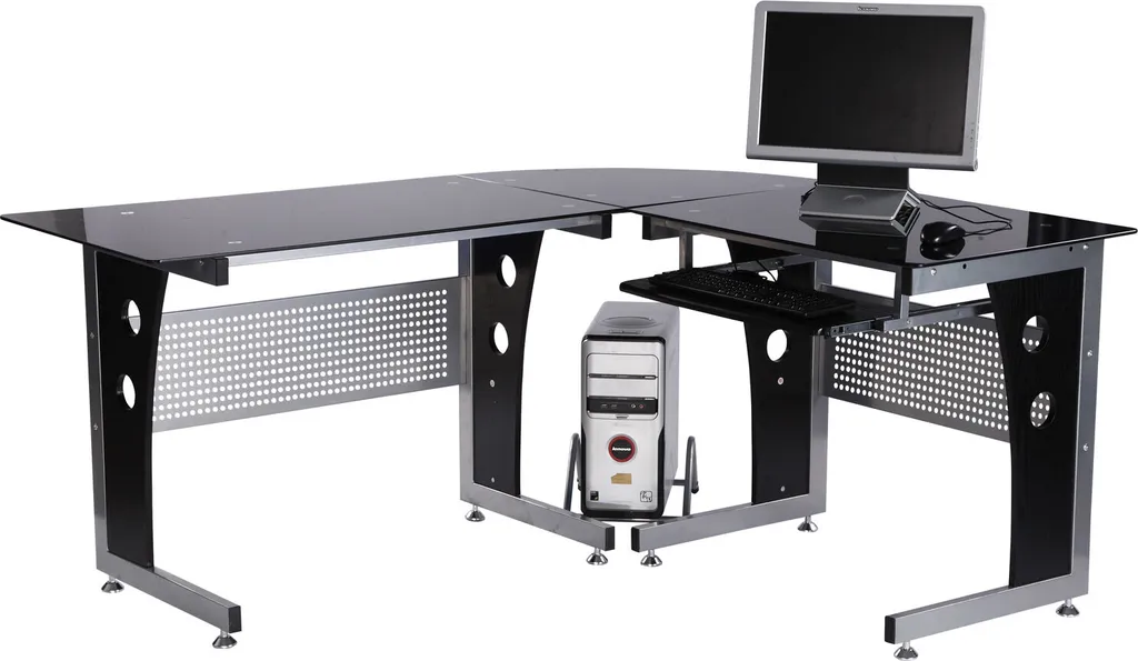 HOMCOM Computertisch Eckschreibtisch Schreibtisch Bürotisch PC Tisch Mit Schwarzem Sicherheitsglas L-förmig 164x139x75 Cm 3 HOMCOM Computertisch Eckschreibtisch Schreibtisch Bürotisch PC Tisch Mit Schwarzem Sicherheitsglas L-förmig 164x139x75 Cm