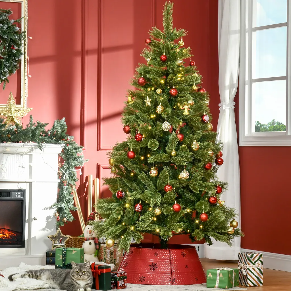 HOMCOM 180 Cm Weihnachtsbaum Mit Standfuß Künstlich Naturgetreu Tannenbaum Mit 586 Astspitzen 240 LED-Leuchten Weiß Lichtfarbe Für Weihnachtsfest PVC Eisen Grün 4 HOMCOM 180 Cm Weihnachtsbaum Mit Standfuß Künstlich Naturgetreu Tannenbaum Mit 586 Astspitzen 240 LED-Leuchten Weiß Lichtfarbe Für Weihnachtsfest PVC Eisen Grün – Bild 2