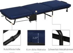 HOMCOM Gästebett Klappbar, 2-in-1 Klappbett Mit Rollen, Verstellbare Kopfteilhöhe, Stahl+Schaumstoff, Blau, 184 X 65 X 26 Cm -Homcom 0b6ff41e6a50b86faf3c82b446c24d70