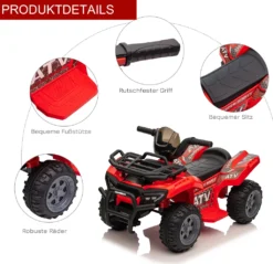 HOMCOM Mini Elektro-Quad Kinder Elektro ATV Kinderwagen Frontlicht Kinderfahrzeug Kindermotorrad Elektroquad Für 18-36 Monate Kinder Metall PP-Kunststoff Rot 70 X 42 X 45 Cm -Homcom 0d2e6262c44f70586960c556144b9617