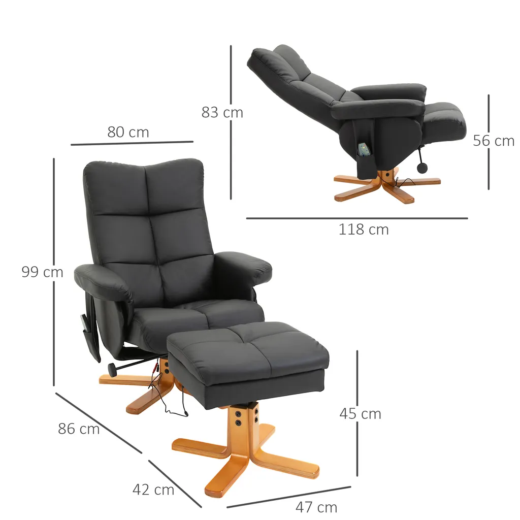 HOMCOM Massagesessel Mit Fußhocker Relaxsessel Fernsehsessel TV Sessel 145°-Neigung Kunstleder Schwarz 80 X 86 X 99 Cm 6 HOMCOM Massagesessel Mit Fußhocker Relaxsessel Fernsehsessel TV Sessel 145°-Neigung Kunstleder Schwarz 80 X 86 X 99 Cm – Bild 4