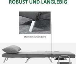 HOMCOM Schlafsofa Mit Armlehne 3-in-1 Schlafsessel Gästebett Klappmatratze Klappbett Chaiselongue Multifunktion Leinenartiges Polyester Grau 65 X 69 X 80 Cm -Homcom 0e973c7f36e0acfc620b0a6496d2a422