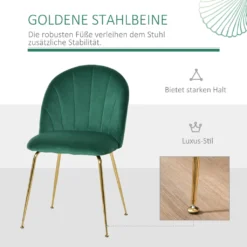 HOMCOM 2er-Set Küchenstühle Esszimmerstühle Polsterstuhl Mit Rückenlehne Wohnzimmerstuhl Essstühle Mit Metallbeinen Polyester-Gewebe Grün+Gold 52 X 52 X 81 Cm -Homcom 0fbabe57556eb1a78ab09d1465e83213
