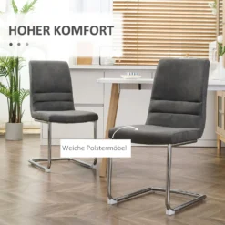 HOMCOM Esszimmerstuhl 2er Set Akzentstuhl Küchenstühle Polsterstuhl Wohnzimmerstuhl Aus Mikrofaser-Stoff Für Esszimmer Retrodesign Stahl Grau 42 X 64 X 90 Cm 14 HOMCOM Esszimmerstuhl 2er Set Akzentstuhl Küchenstühle Polsterstuhl Wohnzimmerstuhl Aus Mikrofaser-Stoff Für Esszimmer Retrodesign Stahl Grau 42 X 64 X 90 Cm -Homcom 10a6e93e1e5a69d877fc600e4672e415