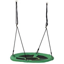 HOMCOM Ø100 Cm Nestschaukel Tellerschaukel Kinderschaukel Gartenschaukel Bis 100 Kg Belastbar Metall + Oxford + Netzstoff Grün + Schwarz