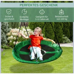 HOMCOM Ø100 Cm Nestschaukel Tellerschaukel Kinderschaukel Gartenschaukel Bis 100 Kg Belastbar Metall + Oxford + Netzstoff Grün + Schwarz -Homcom 11340186 4