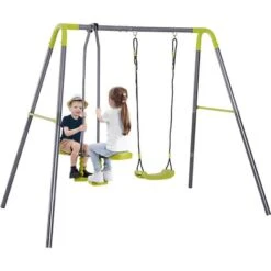 HOMCOM Schaukelset Mit Wippe Und Schaukel Metall+PE Schwarz+Hellgrün 160/245 X 138 X 180 Cm