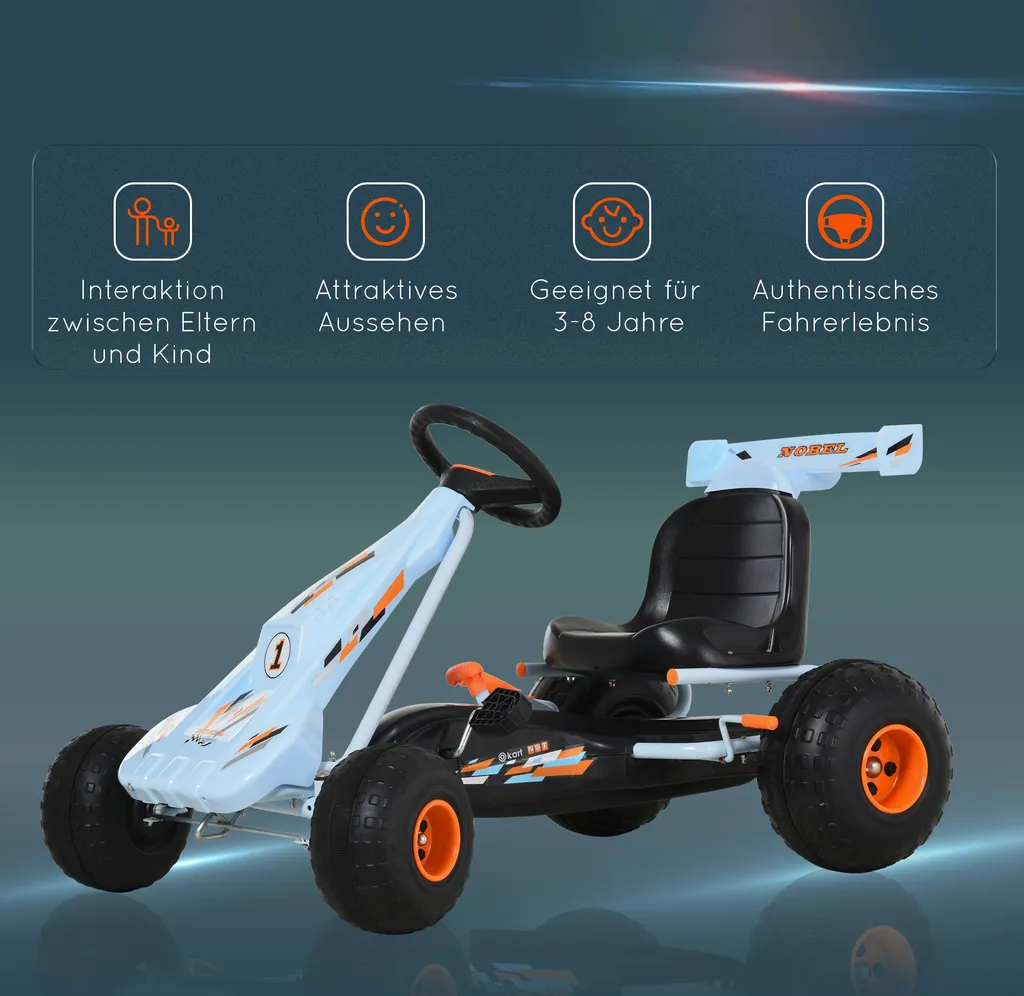 HOMCOM Go Kart Kinderfahrzeug Tretauto Mit Pedal Bremsen Gokart Mit Verstellbarem Sitz Kinderspielzeug Ab 3 Jahre Stahl Hellblau 97 X 66 X 59 Cm 9 HOMCOM Go Kart Kinderfahrzeug Tretauto Mit Pedal Bremsen Gokart Mit Verstellbarem Sitz Kinderspielzeug Ab 3 Jahre Stahl Hellblau 97 X 66 X 59 Cm – Bild 7