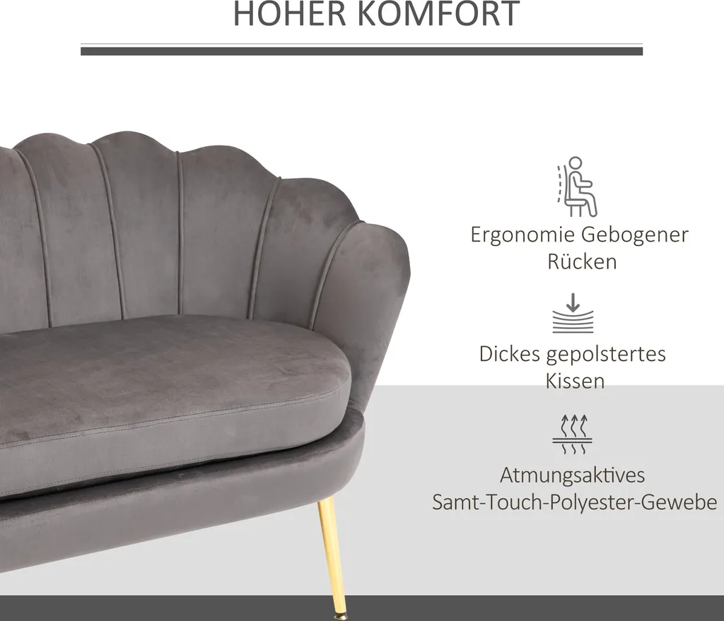 HOMCOM 2-Sitzer Stoffsofa Zweisitzer Loungesofa Mit Weichen Und Großzügigen Kissen Polstersofa Sitzmöbel Polstermöbel Designsofa Elegant Samt Polyester Grau 130 X 63 X 73 Cm 7 HOMCOM 2-Sitzer Stoffsofa Zweisitzer Loungesofa Mit Weichen Und Großzügigen Kissen Polstersofa Sitzmöbel Polstermöbel Designsofa Elegant Samt Polyester Grau 130 X 63 X 73 Cm – Bild 5