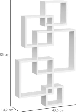 HOMCOM Wandregal Schweberegal Wandboard Mit 5 Ineinandergreifenden Würfel, 9 Fächer, Wanddeko Für Wohnzimmer Schlafzimmer Tannenholz Weiß 49,5 X 10,2 X 86 Cm -Homcom 1270101919c0b41414bd021a50dbcf30