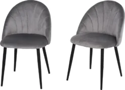 HOMCOM Esszimmerstühle 2er Set Küchenstuhl Wohnzimmerstuhl Bürostuhl Mit Rückenlehne Samt Metall Grau 50 X 54 X 79 Cm