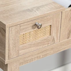 HOMCOM Schminktisch Rattan Design Frisiertisch Mit 2 Schubladen Und Spiegel Schreibtisch Kosmetiktisch Für Schlafzimmer Spanplatte Naturholz 100 X 46 X 78,5 Cm -Homcom 12d760142f5b844fc5a1289f833a523a