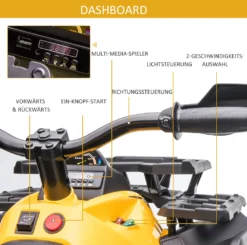 HOMCOM Elektro-Quad Kinder Elektro ATV Kinderwagen LED Frontlicht Mit MP3 USB 2 X 550 Motoren Kinderfahrzeug Kindermotorrad Elektro-Quad Für 37-60 Monate Alt Kinder Metall Gelb 100 X 65 X 73 Cm 17 HOMCOM Elektro-Quad Kinder Elektro ATV Kinderwagen LED Frontlicht Mit MP3 USB 2 X 550 Motoren Kinderfahrzeug Kindermotorrad Elektro-Quad Für 37-60 Monate Alt Kinder Metall Gelb 100 X 65 X 73 Cm -Homcom 13823dc68a83c7b56bc696aa7cbd4883