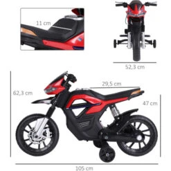 HOMCOM Kindermotorrad Kinder-Elektromotorrad Elektro-Motorrad Für Kinder 3-6 Jahren Licht Musik MP3 Elektrofahrzeug Mit Stützrädern Maximal 3 Km/h Metall + Kunststoff Rot 105 X 52,3 X 62,3 Cm 9 HOMCOM Kindermotorrad Kinder-Elektromotorrad Elektro-Motorrad Für Kinder 3-6 Jahren Licht Musik MP3 Elektrofahrzeug Mit Stützrädern Maximal 3 Km/h Metall + Kunststoff Rot 105 X 52,3 X 62,3 Cm -Homcom 13937343 3