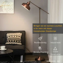 HOMCOM Stehlampe, Industrielle Stehleuchte Mit Verstellbarem Schirm, Standleuchte E27 Fassung, Metall, Rotbronze, 68,5 X 25 X 148cm -Homcom 14a7f4eb5f31c4d43f4497a6286cef16