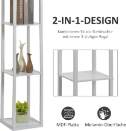 HOMCOM Stehleuchte Stehlampe Mit 3 Regalen Innenbeleuchtung E27 Bis 40W Für Wohn-/Schlafzimmer E1-MDF, Acryl Weiß 26 X 26 X 160 Cm -Homcom 14c5f989105c7e8b448debe80cfc1344