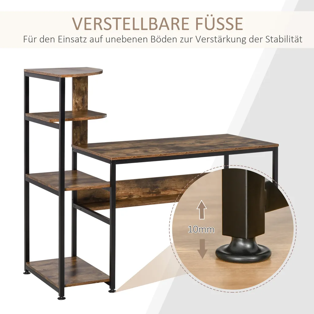 HOMCOM 2-IN-1Schreibtisch Bücherregal Computertisch Bürotisch Mit Schubladen Und Rollen Spanplatte Metall Schwarz Rustikales Braun 140 X 60 X 122 Cm 6 HOMCOM 2-IN-1Schreibtisch Bücherregal Computertisch Bürotisch Mit Schubladen Und Rollen Spanplatte Metall Schwarz Rustikales Braun 140 X 60 X 122 Cm – Bild 4